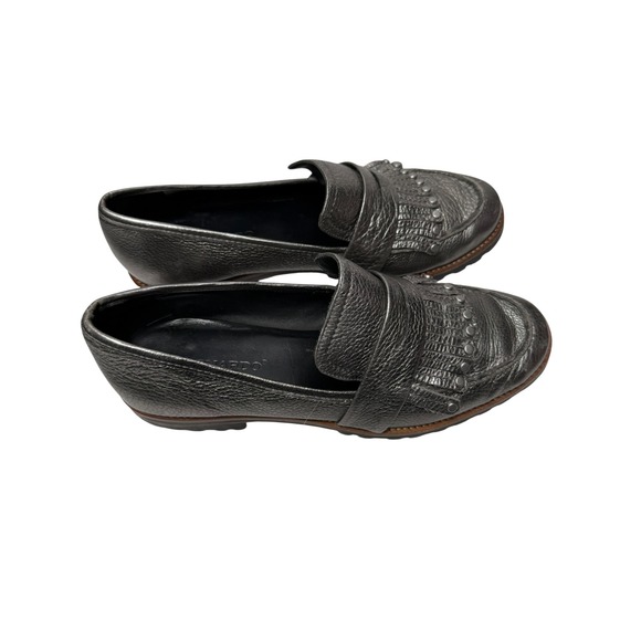 Bernardo Olley Metallic Gunmetal Leather Kiltie Fringe Studded Loafers Size 9M - Picture 3 of 5